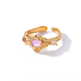 Tamxo™ Retro Pink Zircon Gold Stainless Steel Open Ring for Women Fashion Jewelry