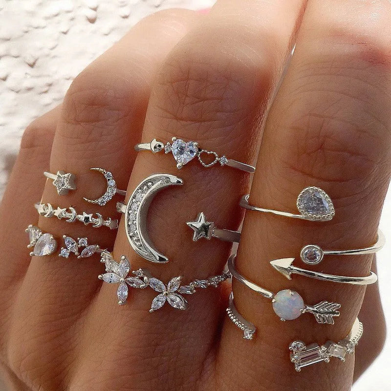 Tamxo™ Silver Color Crystal Rings Set – Trendy Geometric Wedding Band Collection