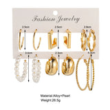 Tamxo™ Gold Pearl Hoop Dangle Earrings Set - Vintage Geometric Twist Circle Jewelry