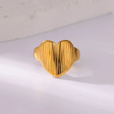 Tamxo™ Retro Bark Pattern Heart Wide Gold Ring for Women - Stainless Steel Wedding Charm Jewelry