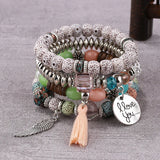 Bohemian Pink Tassel Bracelet Set with I Love You Charm by Tamxo™