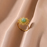 Tamxo™ Green Opal Sunflower Gold Stainless Steel Women's Ring -- Wedding & Daily Jewelry