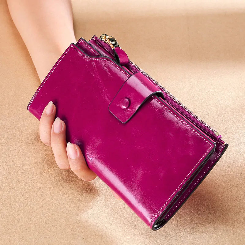 Tamxo™ Leather Long Wallet: Genuine Cowhide Clutch Purse for Women