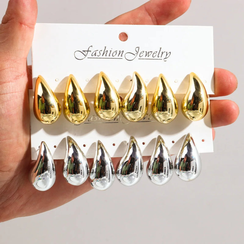 Chunky Waterdrop Hoop Earrings Set - Tamxo™ Tear Drop Lightweight Jewelry