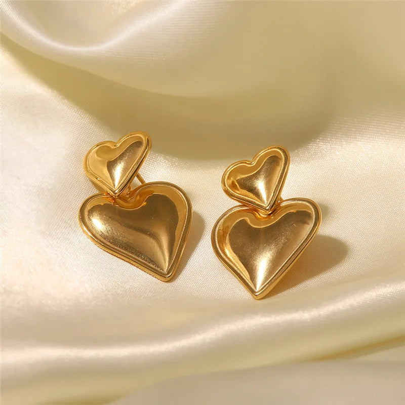Tamxo™ 18K Gold Plated Stainless Steel Heart Drop Earrings for Women