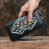 Tamxo™ Floral Cow Leather Purse: Genuine Leather Wallet Bag Women's Card Holder Clamp