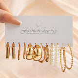 Tamxo™ Gold Pearl Hoop Dangle Earrings Set - Vintage Geometric Twist Circle Jewelry
