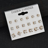 Tamxo™ 12 Pairs Cute Crystal Heart Stud Earrings Set for Women Wedding Jewelry