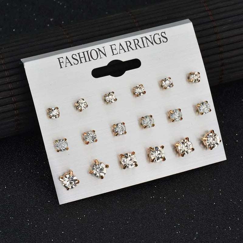 Tamxo™ 12 Pairs Cute Crystal Heart Stud Earrings Set for Women Wedding Jewelry