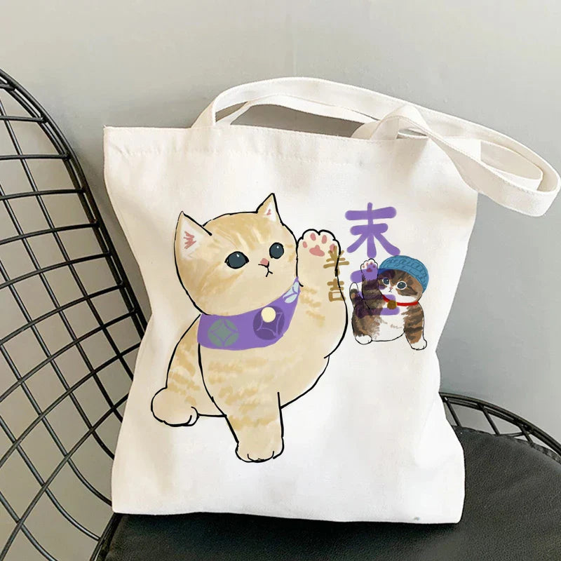 Tamxo™ Kawaii Cats Cartoon Manga Tote Bag – High Capacity Canvas Shoulder Bag