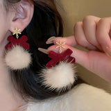 Tamxo™ Christmas Snowflake Red Flocking Heart Santa Claus Party Earrings for Women