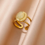 Tamxo™ Pink Green Opal Oval Ring - Bohemian Stainless Steel Wedding Jewelry