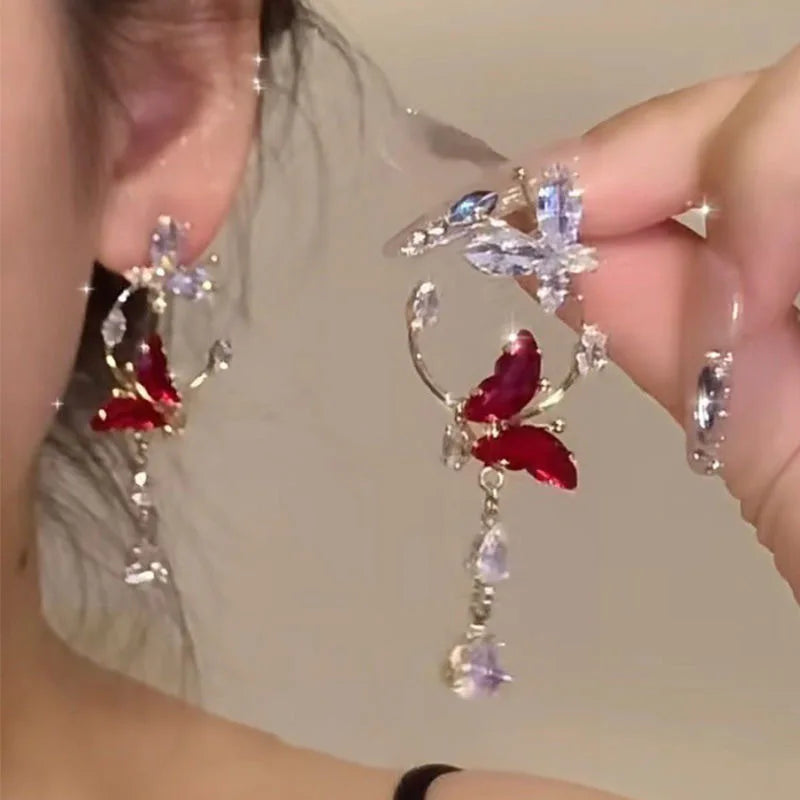 Tamxo™ Metal Bow Drop Earrings with Red Zircon Butterfly for Women - Elegant Fashion Jewelry