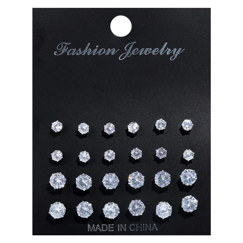 Tamxo™ 12 Pairs Cute Crystal Heart Stud Earrings Set for Women Wedding Jewelry