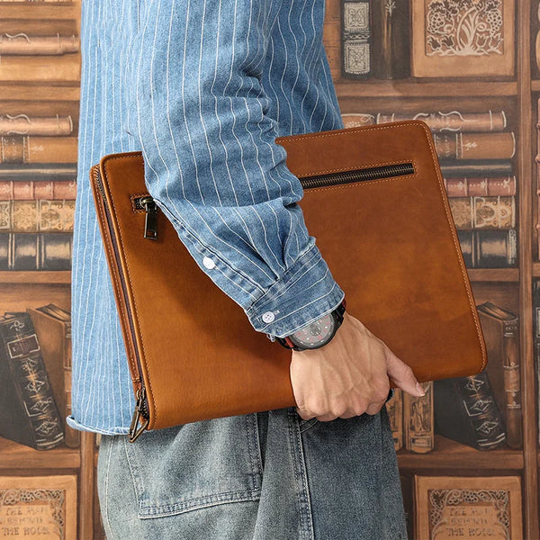 Tamxo™ 12.9" Crazy Horse Leather Laptop Case: Luxury Designer Men's Clutch Bag