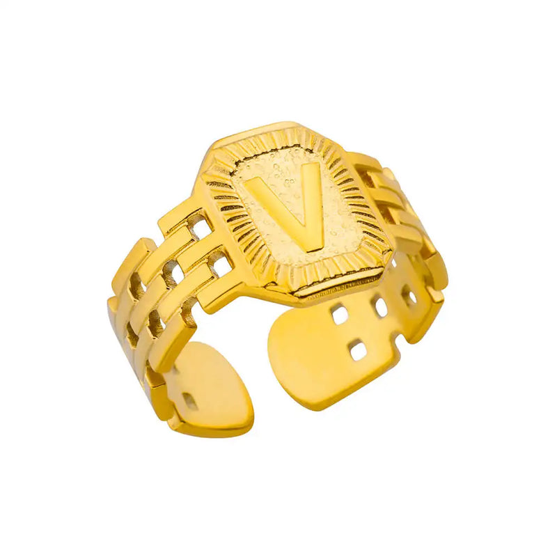 Tamxo™ Vintage Gold Plated Initial Letter Stainless Steel Women's Rings