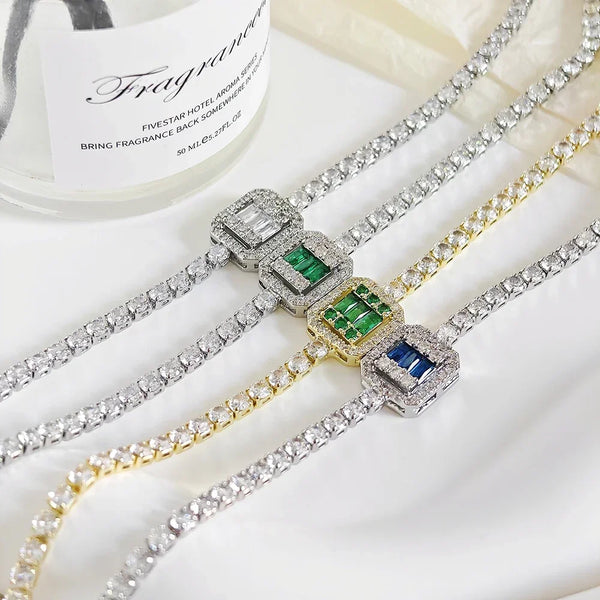 Luxury Green Blue Rectangle Charm Silver Bracelet for Women by Tamxo™