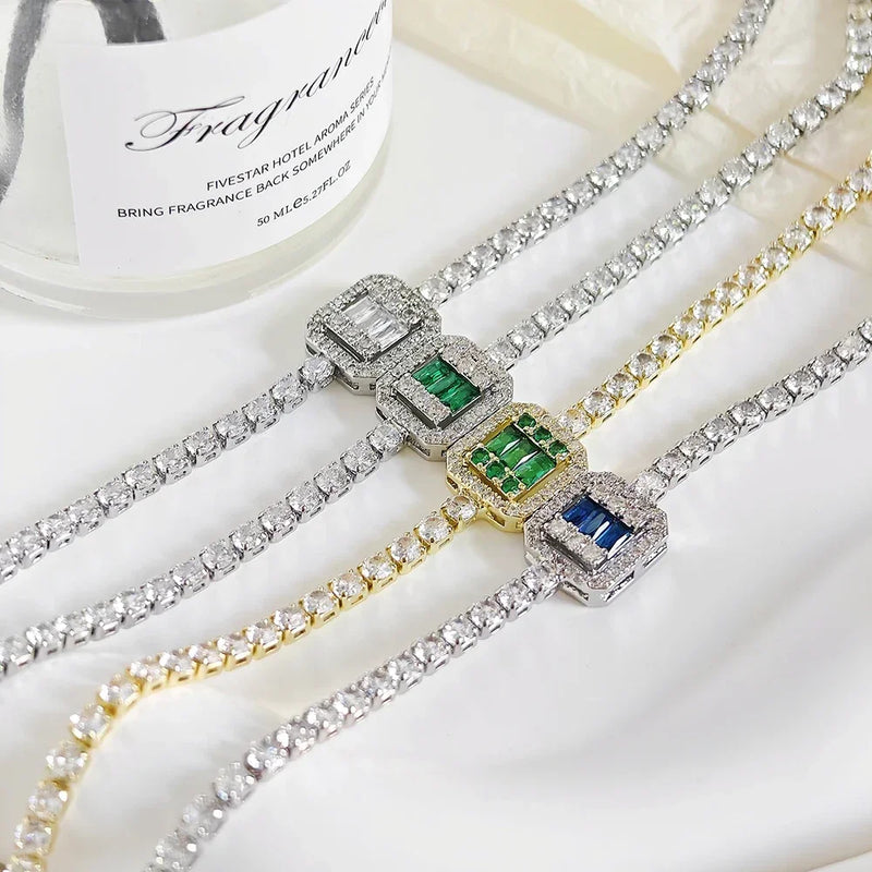Luxury Green Blue Rectangle Charm Silver Bracelet for Women by Tamxo™