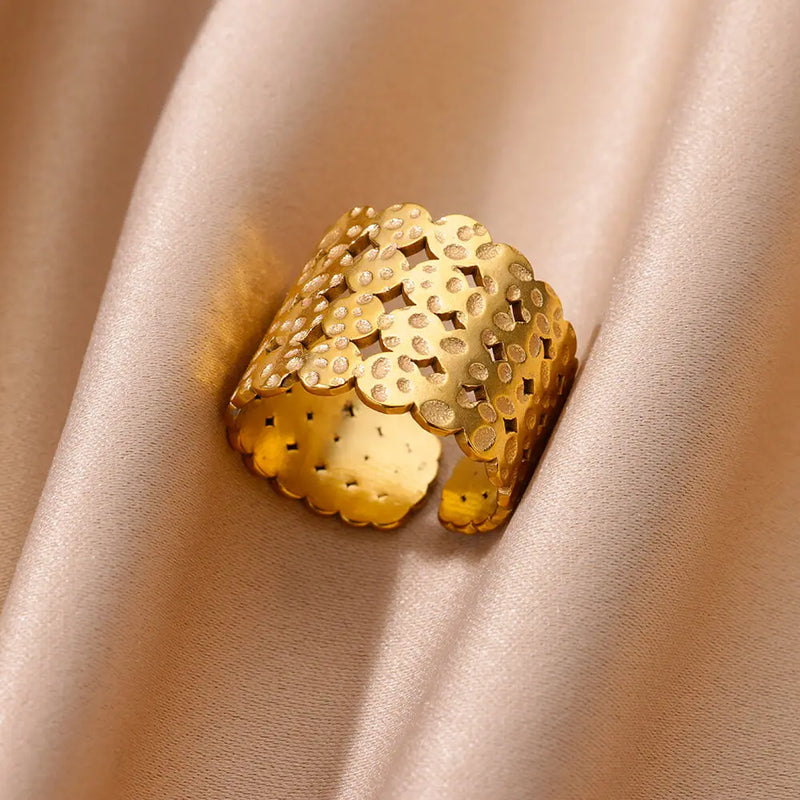 Tamxo™ Gold Wide Band Ring Women Vintage Waterproof Jewelry Party Gift