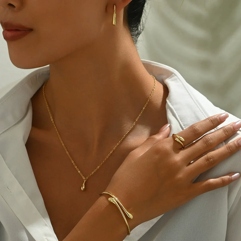 Tamxo™ Teardrop Earring Bracelet Ring Set - Sterling Silver Luxury Jewelry Gift