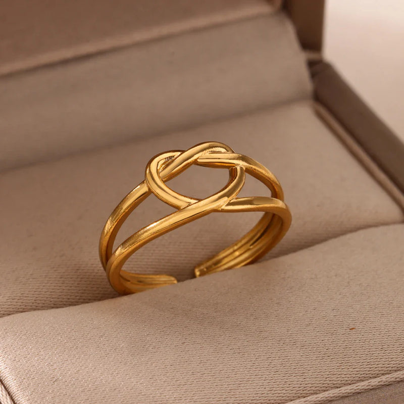 Big Heart Gold Stainless Steel Couple Ring - Tamxo™ Chunky Jewelry for Wedding Gifts