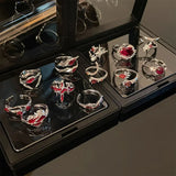 Tamxo™ Red Crystal Heart & Spider Ring - Y2K Gothic Grunge Jewelry Accessories