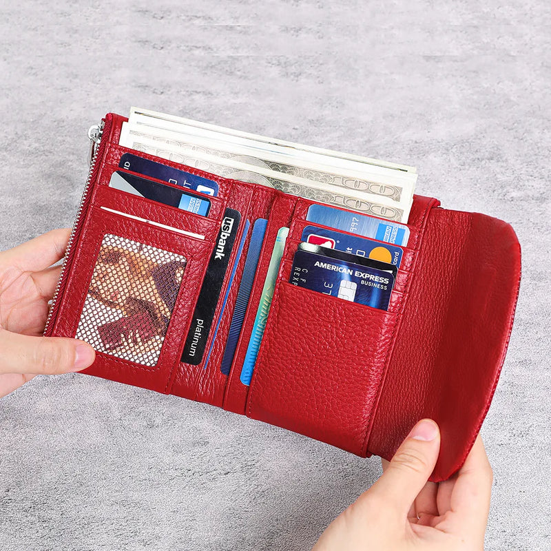 Tamxo™ Luxury Designer Leather Women's Clip Wallet in Red Black