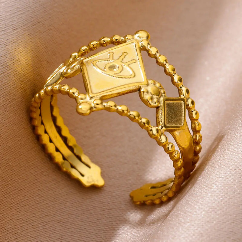 Tamxo™ Multilayer Bead Gold Wide Finger Ring for Women Stainless Steel Jewelry