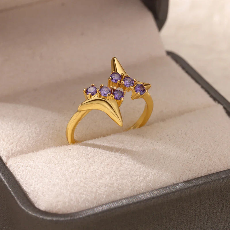 Tamxo™ Purple Zircon Starburst Gold Stainless Steel Adjustable Ring for Women