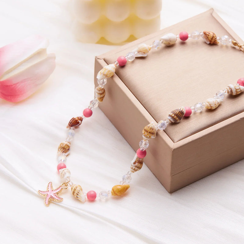 Tamxo™ Boho Seashell Starfish Necklace Colorful Rice Beads Choker Beach Party Jewelry