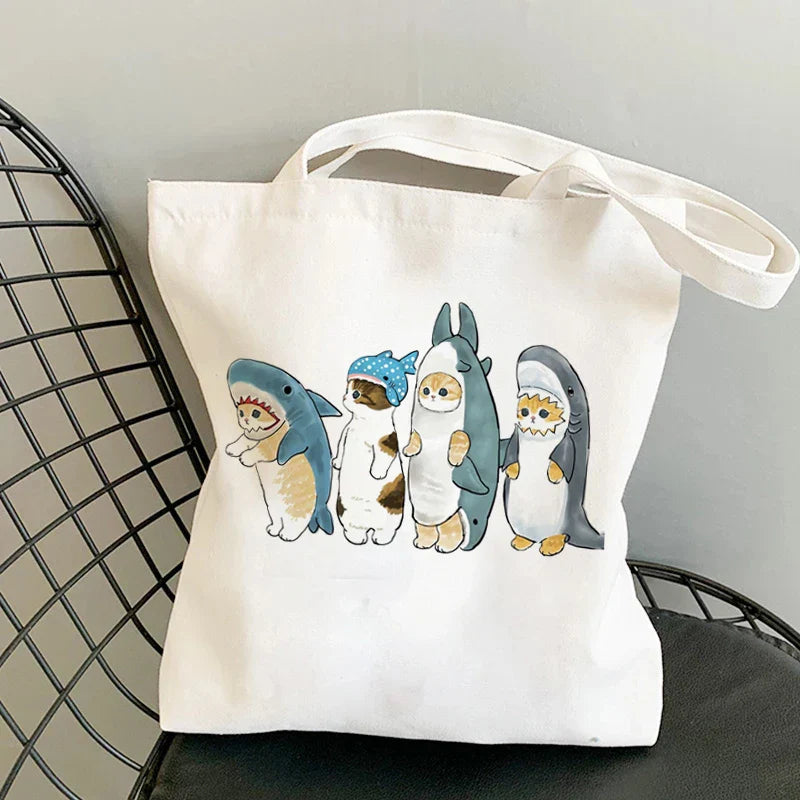 Tamxo™ Kawaii Cats Cartoon Manga Tote Bag – High Capacity Canvas Shoulder Bag