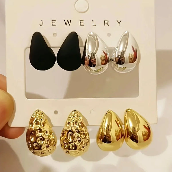 Tamxo™ Elegant Pleated Tear Drop Stud Earrings | Fashionable Metal Water Drop Jewelry