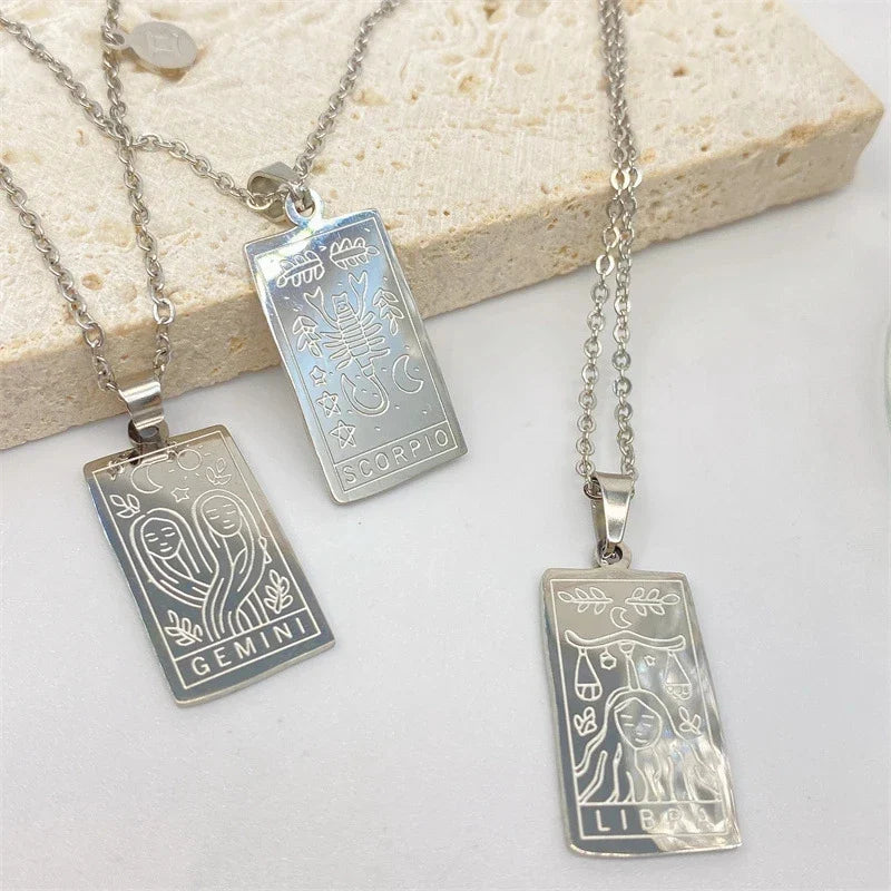 Tamxo™ Zodiac Sign Stainless Steel Square Pendant Necklace for Men Women