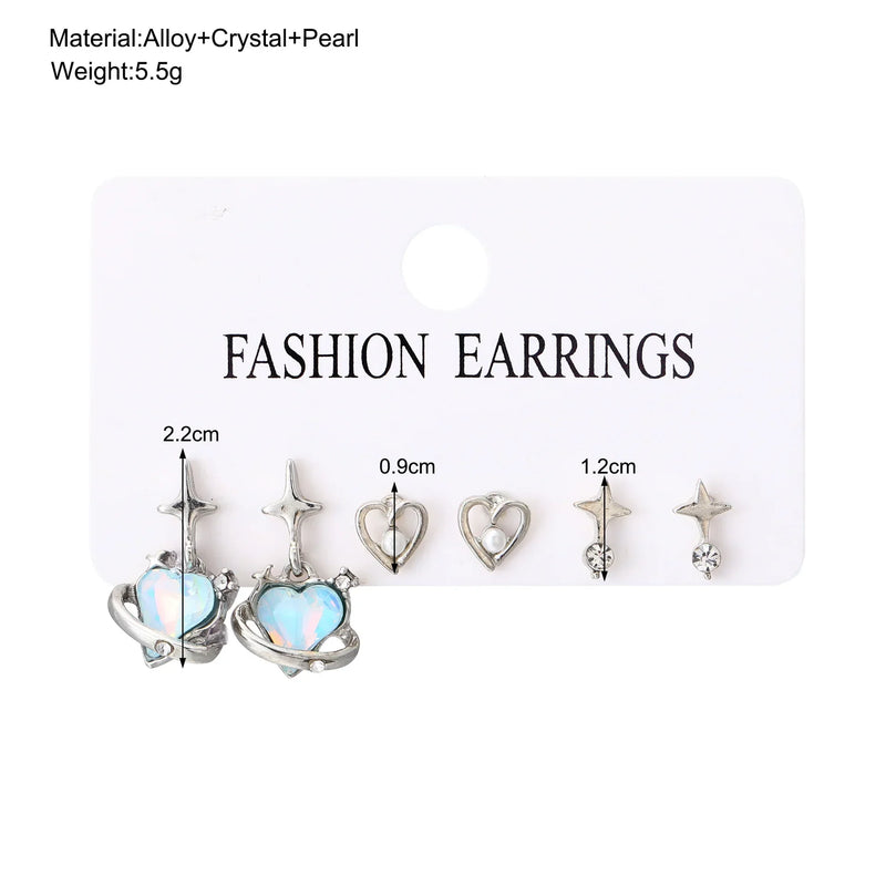 Tamxo™ Heart & Star Crystal Stud Earrings Set: Y2K Pink Fashion for Women