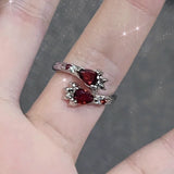 Tamxo™ Red Crystal Love Heart Cross Gothic Punk Ring Set