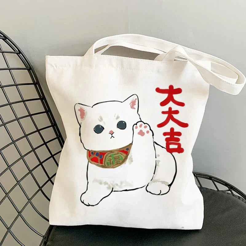 Tamxo™ Kawaii Cats Cartoon Manga Tote Bag – High Capacity Canvas Shoulder Bag