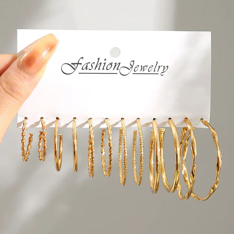 Tamxo™ Gold Pearl Hoop Dangle Earrings Set - Vintage Geometric Twist Circle Jewelry