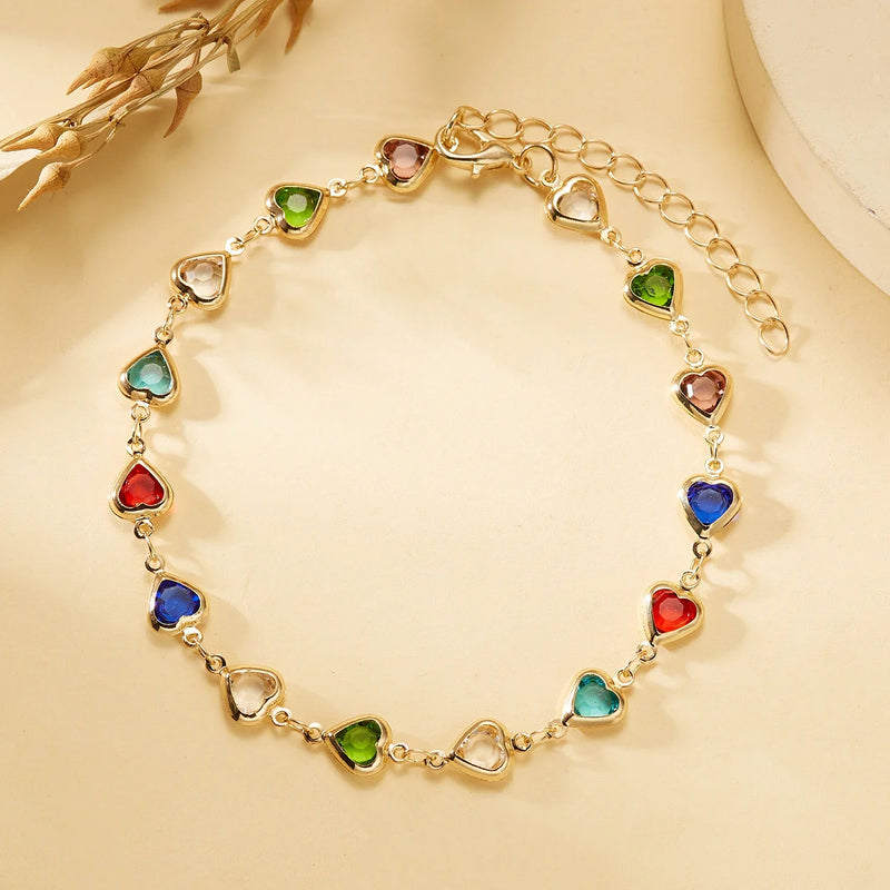 Tamxo™ Rainbow Zircon Heart Choker Necklace - Elegant Crystal Gold Color Collar Chain