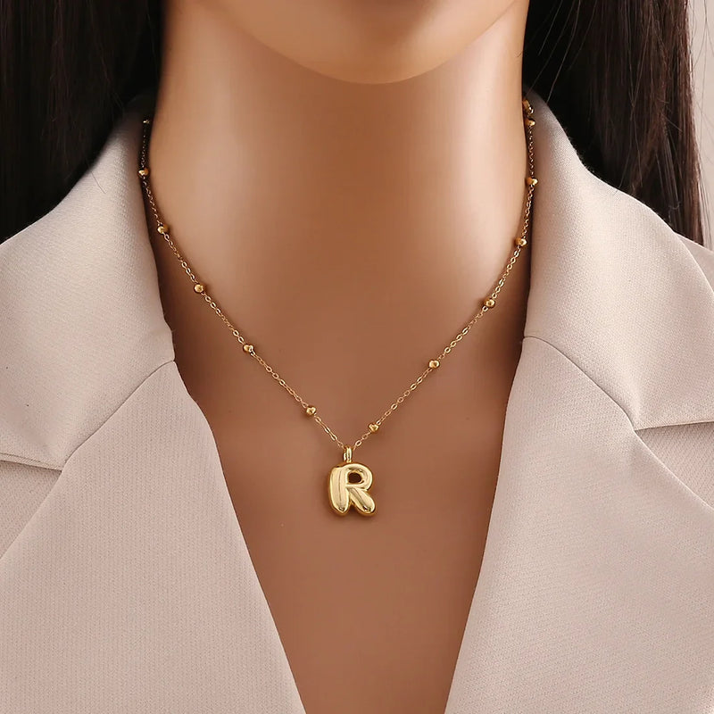 Tamxo™ 14k Gold Plated Initial Letter Pendant Necklace for Women - Ball Chain Jewelry