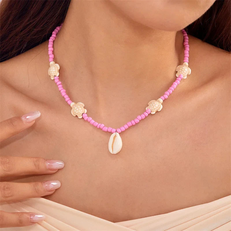 Tamxo™ Colorful Sea Turtle Shell Beads Necklace for Women, Summer Beach Party Jewelry