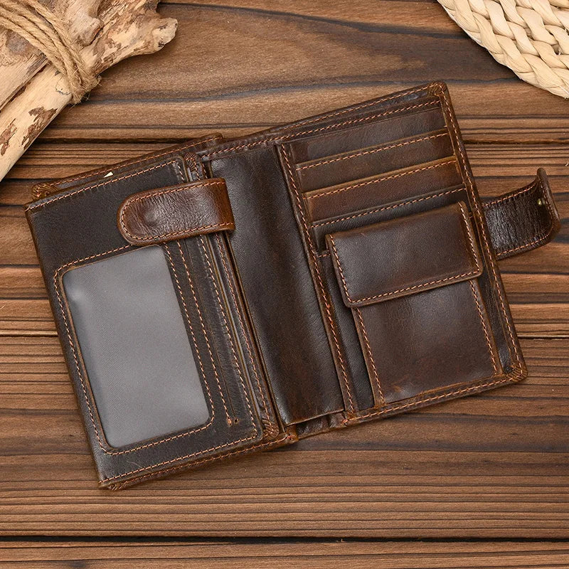 Tamxo™ RFID Genuine Leather Card Wallet Men Women Short Purse Multi Cards Button Slots