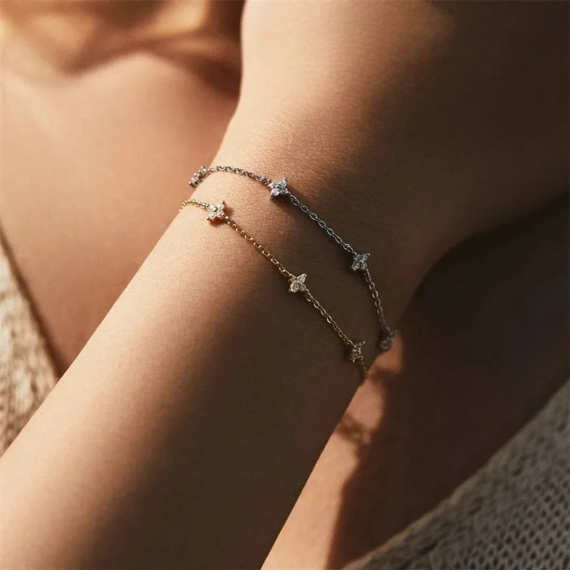Tamxo™ Crystal Flower Stainless Steel Bracelet: Women's Fashion Korean Jewelry Bracelet
