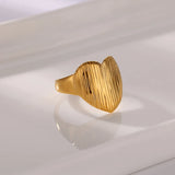 Tamxo™ Retro Bark Pattern Heart Wide Gold Ring for Women - Stainless Steel Wedding Charm Jewelry