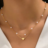 Tamxo™ 14K Gold Heart Pendant Pearl Necklace Set for Women