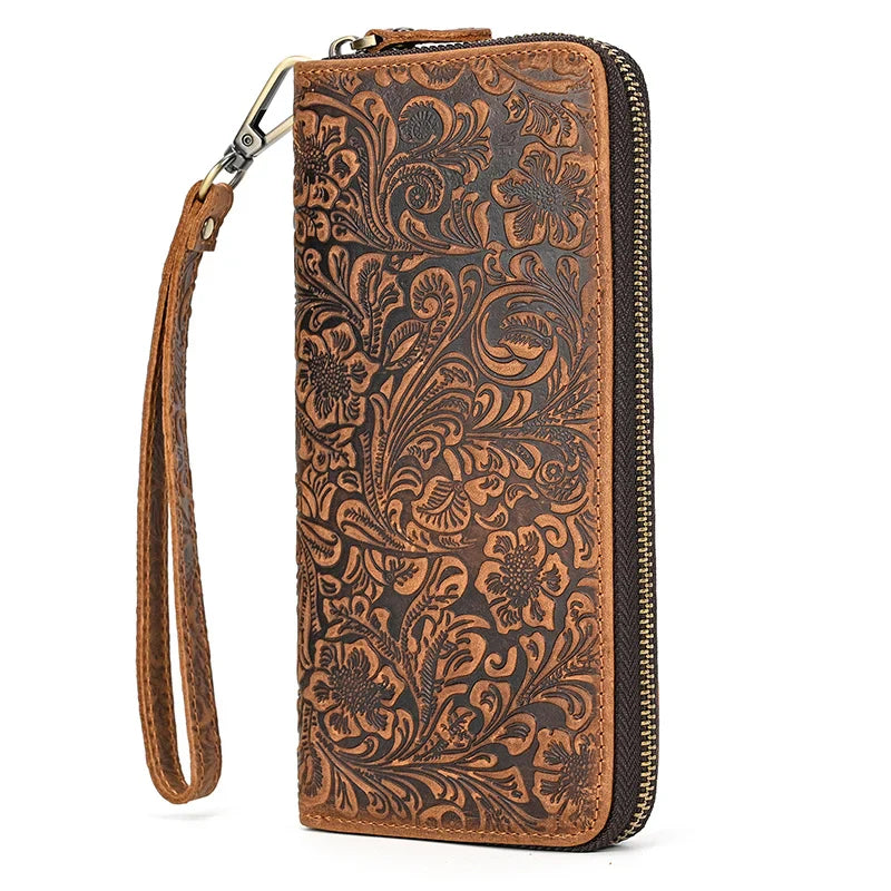 Tamxo™ Genuine Leather Double Zip Long Wallet for Men Women Luxury Clutch Purse