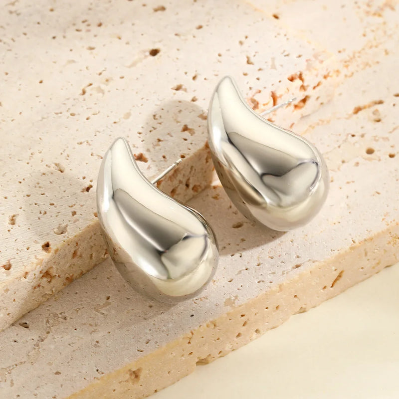 Tamxo™ Chunky Dome Drop Earrings - Gold Plated Stainless Steel Teardrop Statement Jewelry