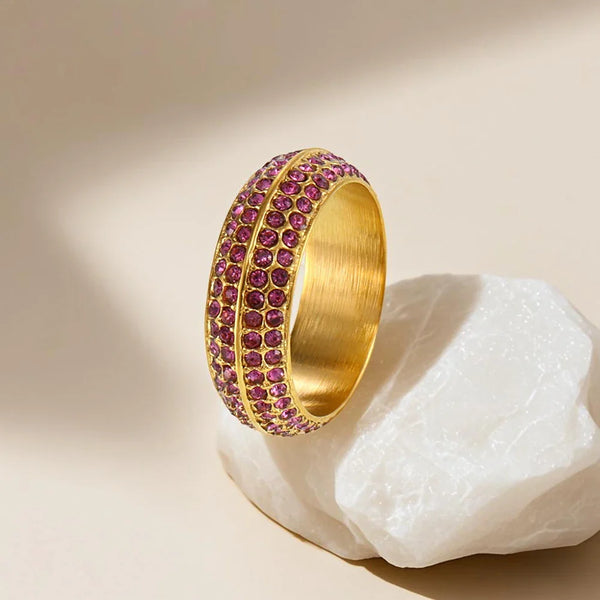 Luxury Zirconia Round Ring Set Tamxo™ - Gold-Plated Stainless Steel Couples Wedding Rings