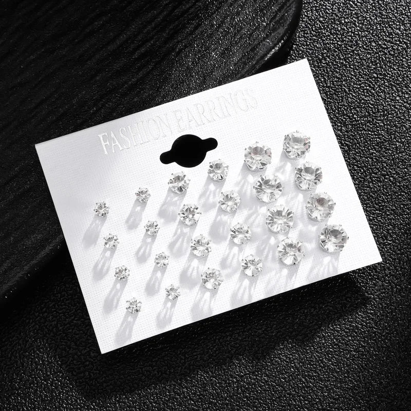 Tamxo™ White Crystal Wedding Stud Earrings Set for Women Men - 12 Pair/Pack