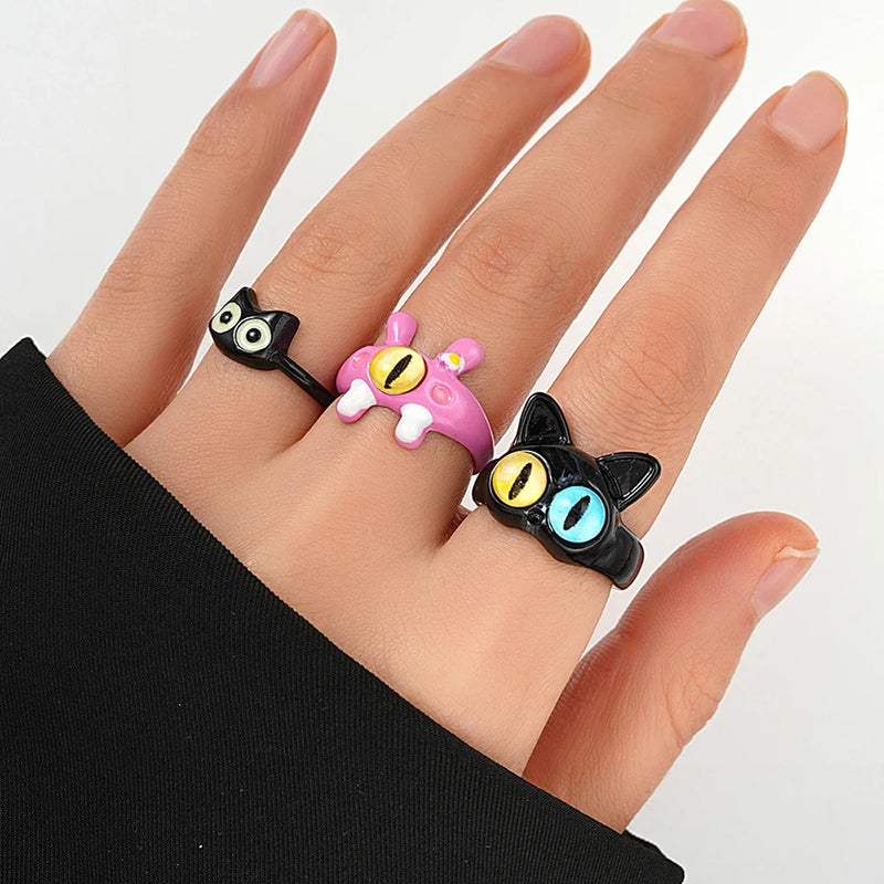 Tamxo™ Colorful Big Eye Cat Monster Punk Rings for Women Men Y2K Fashion Jewelry Gift