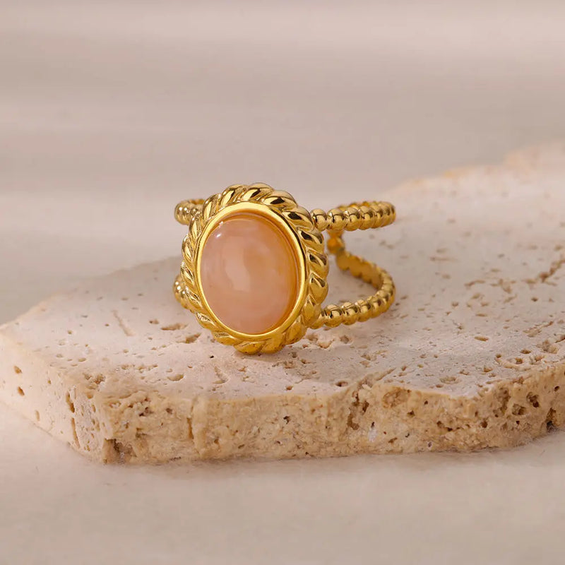 Tamxo™ Pink Green Opal Oval Ring - Bohemian Stainless Steel Wedding Jewelry